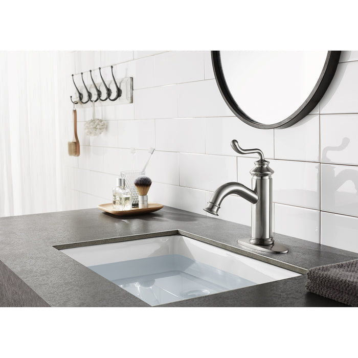 Royale LS5418RL One-Handle 1-Hole Bathroom Faucet with Deck Plate and Push Pop-Up Drain, Brushed Nickel