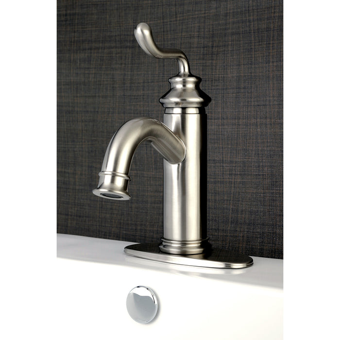 Royale LS5418RL One-Handle 1-Hole Bathroom Faucet with Deck Plate and Push Pop-Up Drain, Brushed Nickel