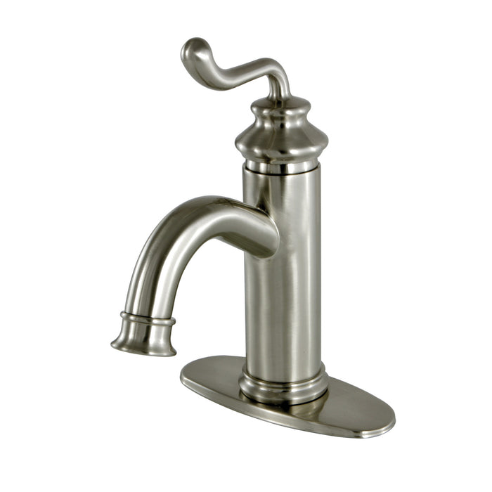 Royale LS5418RL One-Handle 1-Hole Bathroom Faucet with Deck Plate and Push Pop-Up Drain, Brushed Nickel