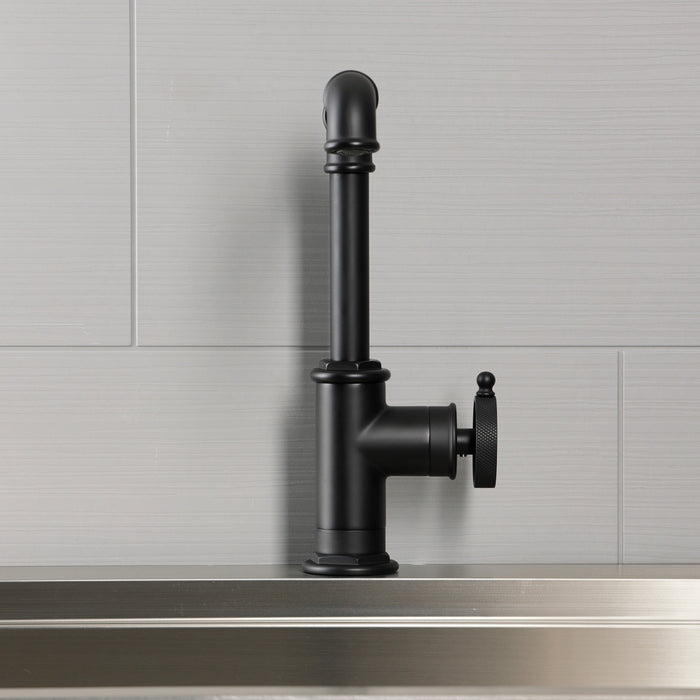 Kingston Wendell LS6100RKZ One-Handle 1-Hole Deck Mount Bar Faucet with Knurled Handle, Matte Black