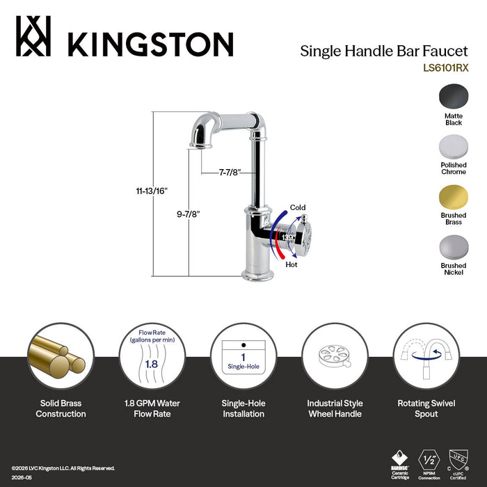 Kingston Belknap LS6101RX One-Handle 1-Hole Deck Mount Bar Faucet, Polished Chrome