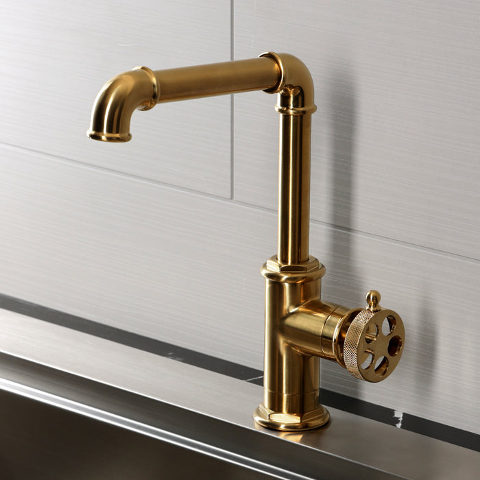 Kingston Wendell LS6103RKZ One-Handle 1-Hole Deck Mount Bar Faucet with Knurled Handle, Brushed Brass