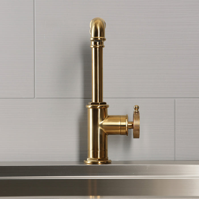 Kingston Wendell LS6103RKZ One-Handle 1-Hole Deck Mount Bar Faucet with Knurled Handle, Brushed Brass