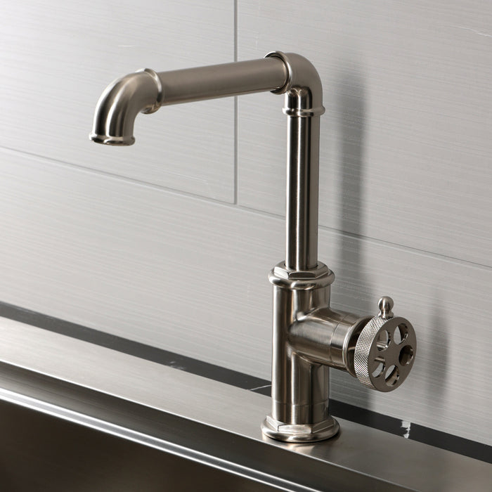 Kingston Wendell LS6108RKZ One-Handle 1-Hole Deck Mount Bar Faucet with Knurled Handle, Brushed Nickel