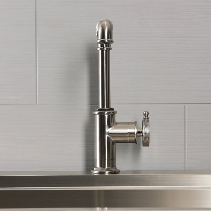 Kingston Wendell LS6108RKZ One-Handle 1-Hole Deck Mount Bar Faucet with Knurled Handle, Brushed Nickel