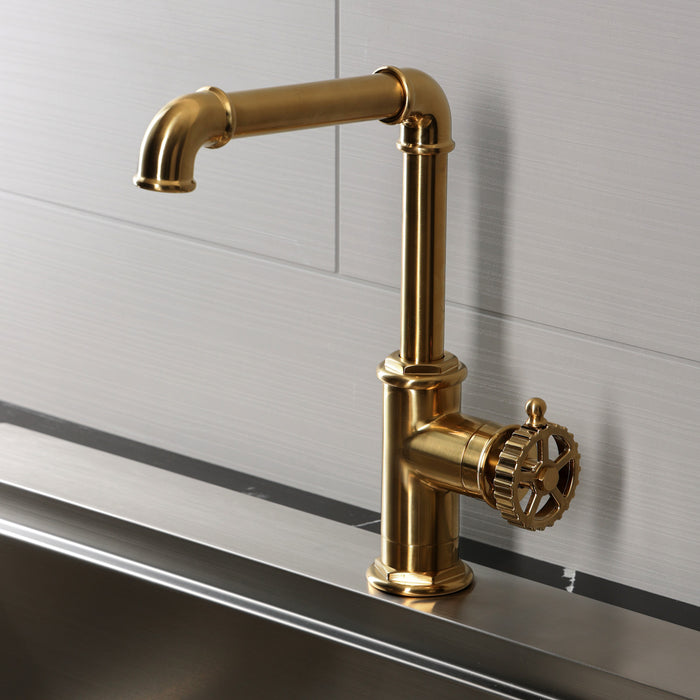 Kingston Fuller LS6203CG Single-Handle 1-Hole Deck Mount Kitchen Faucet, Brushed Brass