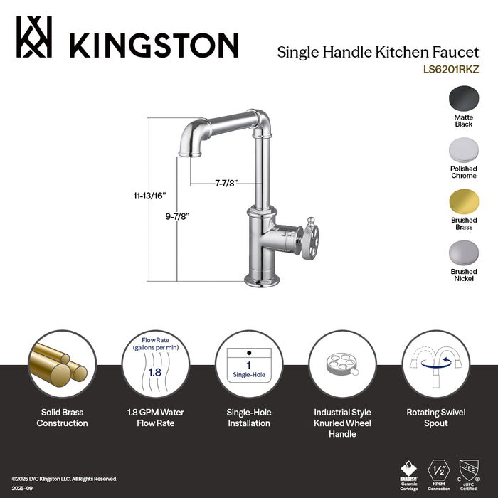 Kingston Sona LS6203RKZ - Wendell Single-Handle 1-Hole Kitchen Faucet with Knurled Handle, Brushed Brass
