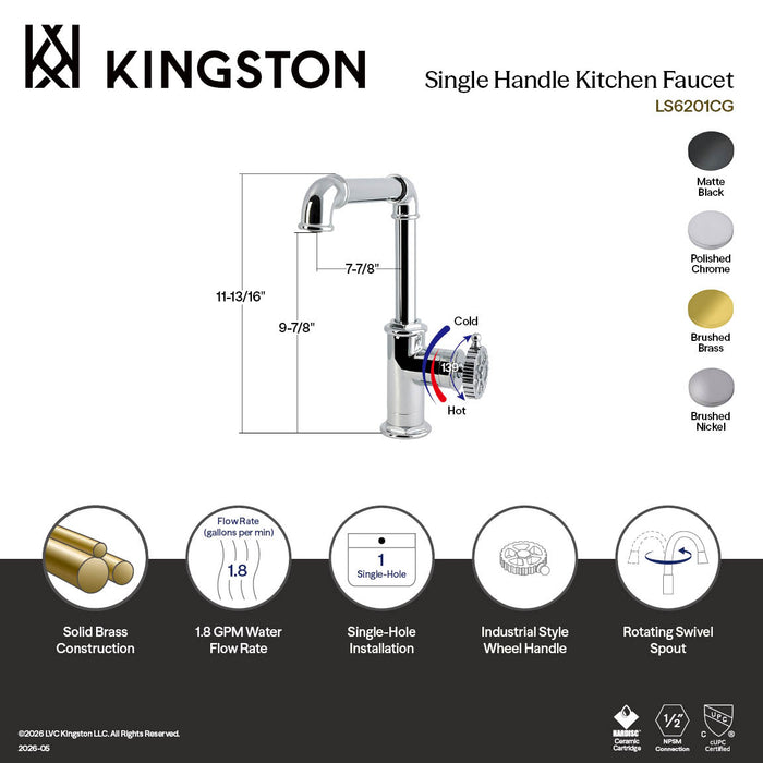 Kingston Fuller LS6208CG Single-Handle 1-Hole Deck Mount Kitchen Faucet, Brushed Nickel