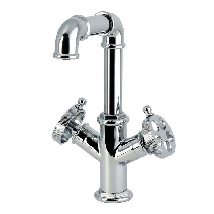 Kingston Wendell LS6301RKZ Two-Handle 1-Hole Bathroom Faucet with Knurled Handle and Push Pop-Up Drain, Polished Chrome