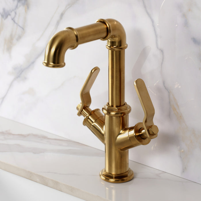 Kingston Whitaker LS6303KL Two-Handle 1-Hole Bathroom Faucet with Push Pop-Up Drain, Brushed Brass