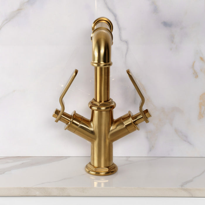 Kingston Whitaker LS6303KL Two-Handle 1-Hole Bathroom Faucet with Push Pop-Up Drain, Brushed Brass