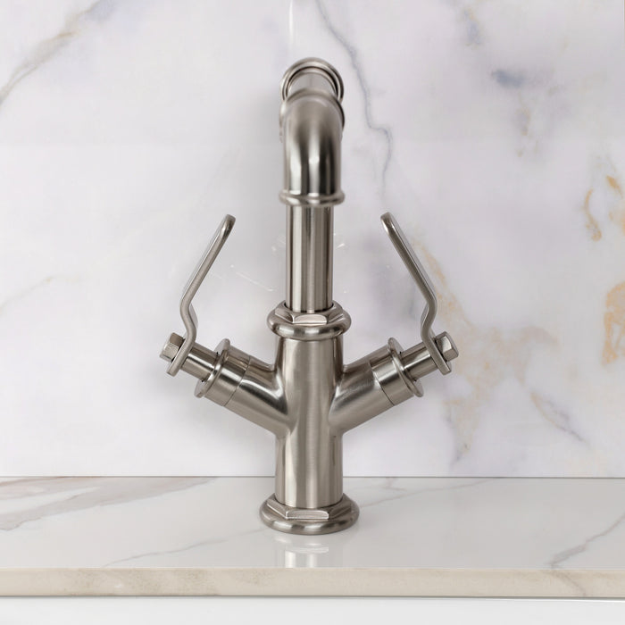 Kingston Whitaker LS6308KL Two-Handle 1-Hole Bathroom Faucet with Push Pop-Up Drain, Brushed Nickel