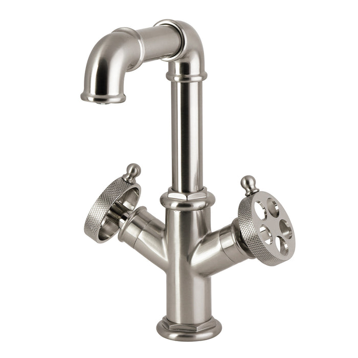 Kingston Wendell LS6308RKZ Two-Handle 1-Hole Bathroom Faucet with Knurled Handle and Push Pop-Up Drain, Brushed Nickel