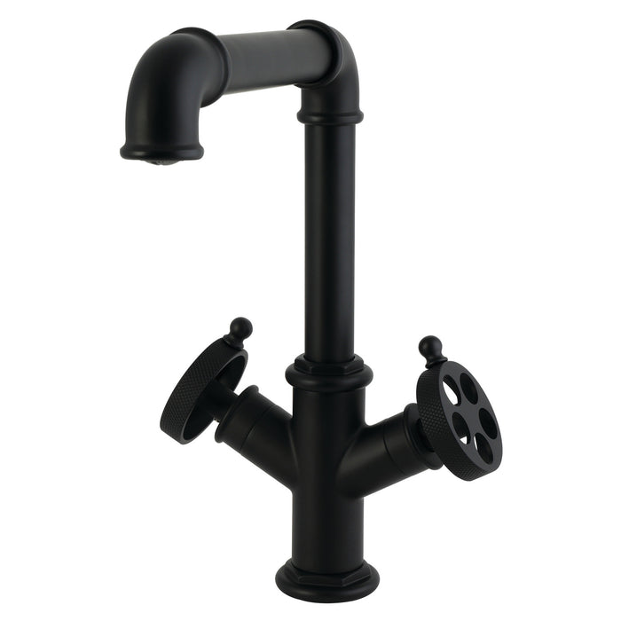 Kingston Wendell LS6400RKZ Two-Handle 1-Hole Deck Mount Bar Faucet with Knurled Handle, Matte Black