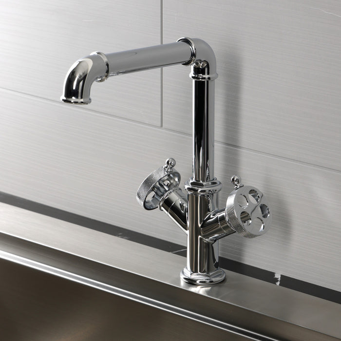 Kingston Wendell LS6401RKZ Two-Handle 1-Hole Deck Mount Bar Faucet with Knurled Handle, Polished Chrome