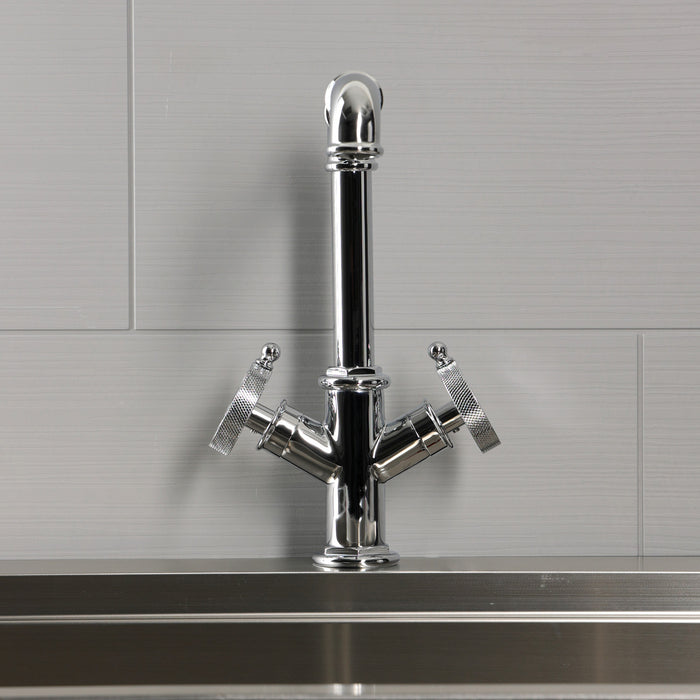 Kingston Wendell LS6401RKZ Two-Handle 1-Hole Deck Mount Bar Faucet with Knurled Handle, Polished Chrome