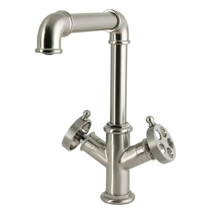 Kingston Wendell LS6408RKZ Two-Handle 1-Hole Deck Mount Bar Faucet with Knurled Handle, Brushed Nickel