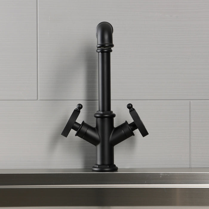 Kingston Wendell LS6500RKZ Two-Handle 1-Hole Kitchen Faucet with Knurled Handle, Matte Black