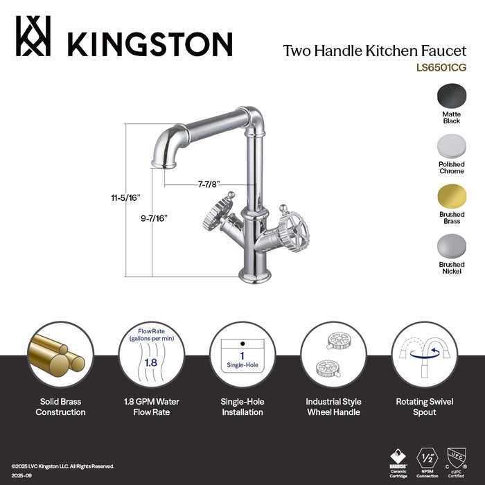 Kingston Sona LS6501CG - Fuller Two-Handle 1-Hole Kitchen Faucet, Polished Chrome