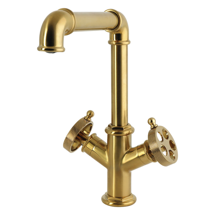 Kingston Wendell LS6503RKZ Two-Handle 1-Hole Kitchen Faucet with Knurled Handle, Brushed Brass