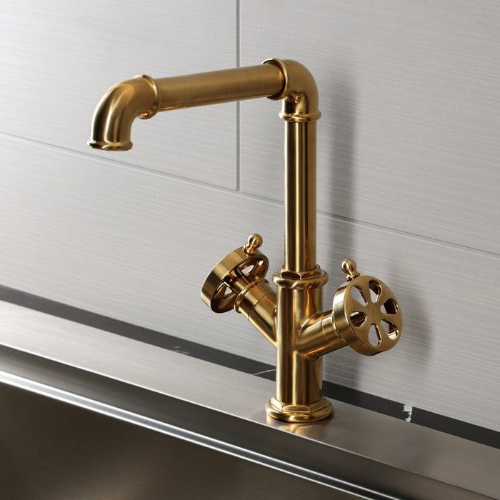 Kingston Belknap LS6503RX Two-Handle 1-Hole Kitchen Faucet, Brushed Brass