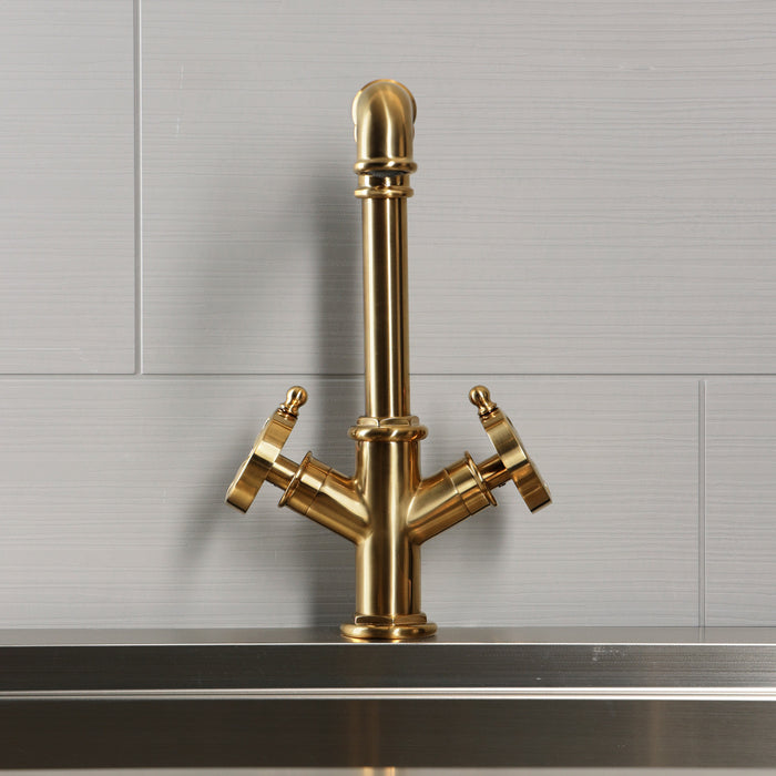 Kingston Belknap LS6503RX Two-Handle 1-Hole Kitchen Faucet, Brushed Brass