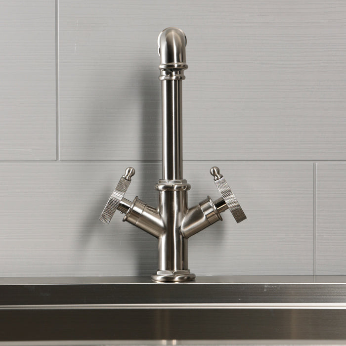 Kingston Wendell LS6508RKZ Two-Handle 1-Hole Kitchen Faucet with Knurled Handle, Brushed Nickel