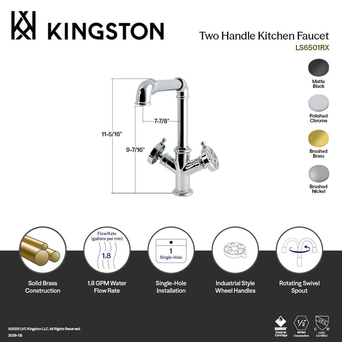 Kingston Belknap LS6508RX Two-Handle 1-Hole Kitchen Faucet, Brushed Nickel