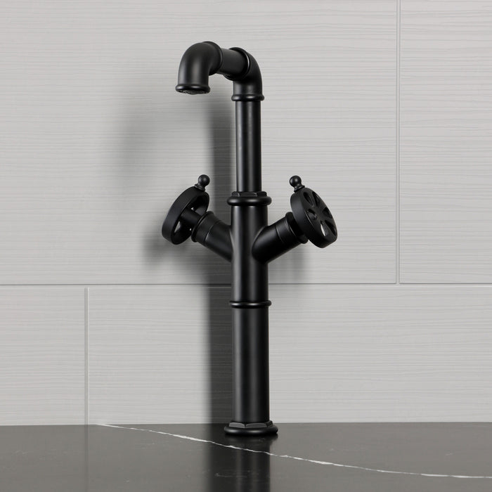 Kingston Belknap LS6600RX Two-Handle 1-Hole Deck Mount Vessel Faucet, Matte Black