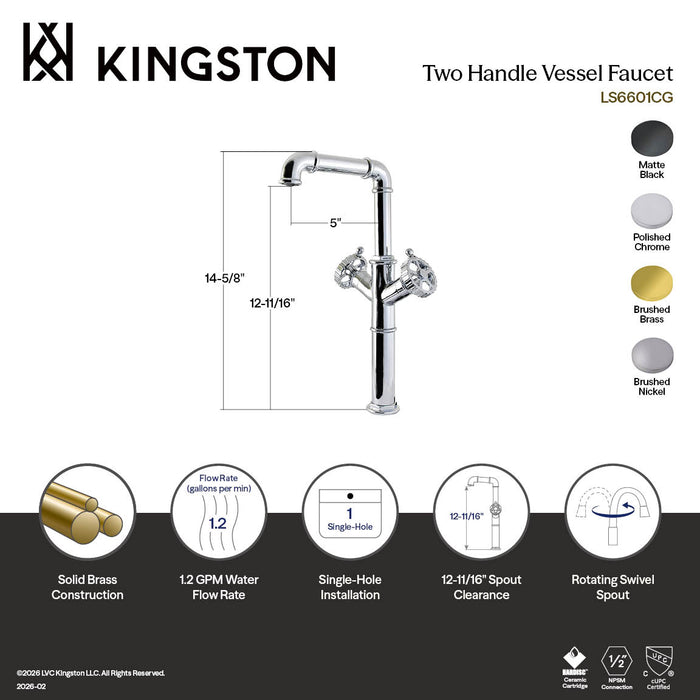 Kingston Fuller LS6601CG Two-Handle 1-Hole Deck Mount Vessel Faucet, Polished Chrome