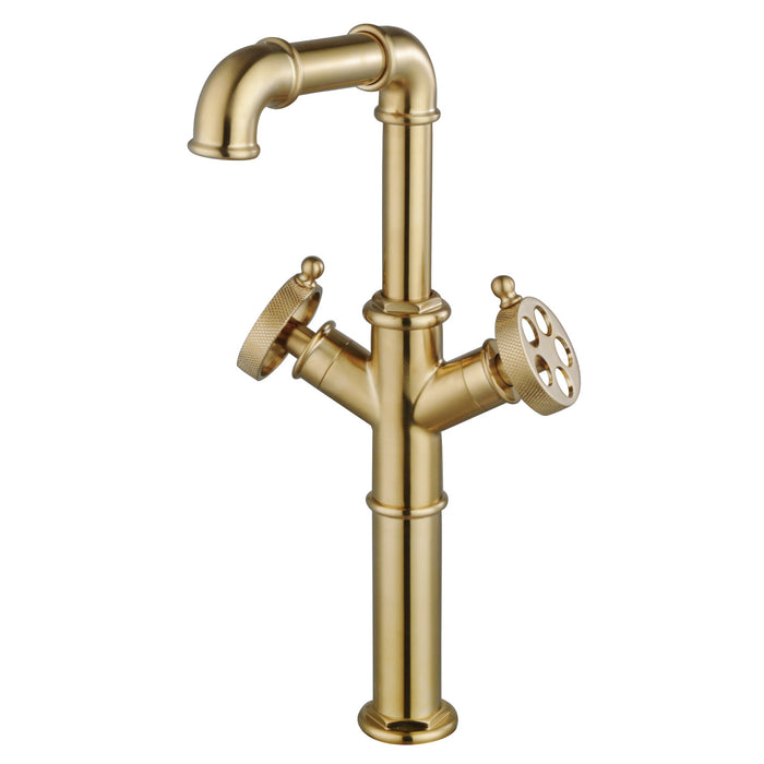 Kingston Sona LS6603RKZ - Wendell Two-Handle 1-Hole Deck Mount Vessel Faucet with Knurled Handle, Brushed Brass