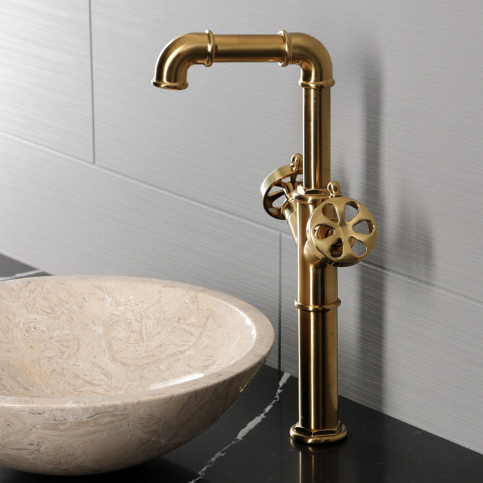 Kingston Belknap LS6603RX Two-Handle 1-Hole Deck Mount Vessel Faucet, Brushed Brass