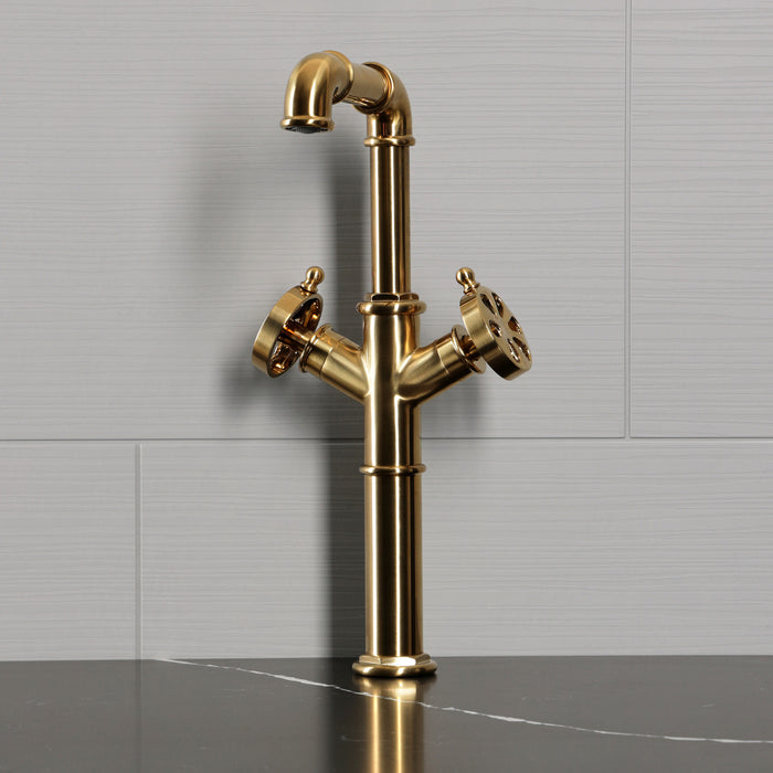 Kingston Belknap LS6603RX Two-Handle 1-Hole Deck Mount Vessel Faucet, Brushed Brass