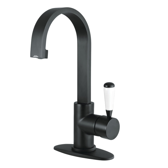 Kingston Tulare LS8210DPL - Paris One-Handle 1-Hole Bathroom Faucet with Deck Plate and Push Pop-Up Drain, Matte Black