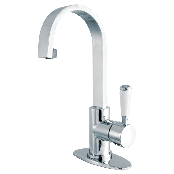 Kingston Tulare LS8211DPL - Paris One-Handle 1-Hole Bathroom Faucet with Deck Plate and Push Pop-Up Drain, Polished Chrome
