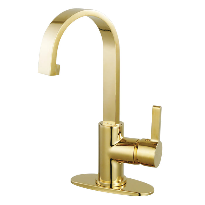 Kingston Sona LS8212CTL - Continental One-Handle 1-Hole Bathroom Faucet with Deck Plate and Push Pop-Up Drain, Polished Brass