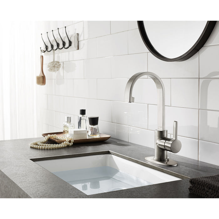 Kingston Sona LS8218CTL - Continental One-Handle 1-Hole Bathroom Faucet with Deck Plate and Push Pop-Up Drain, Brushed Nickel