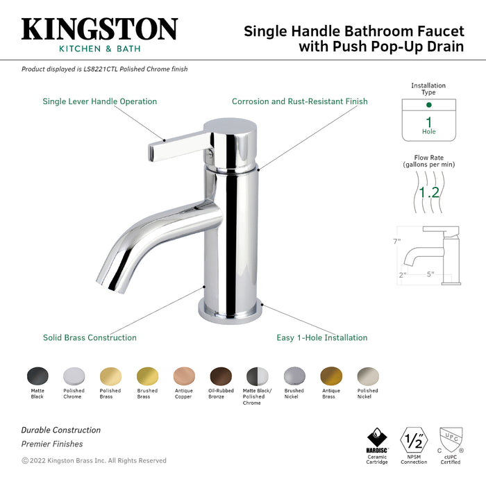 Kingston Sona LS8225CTL - Continental One-Handle 1-Hole Bathroom Faucet with Push Pop-Up Drain, Oil Rubbed Bronze