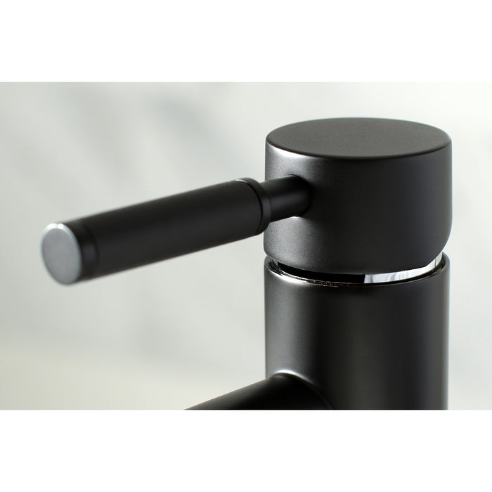 Kingston Sona LS8227DKL - Kaiser One-Handle 1-Hole Bathroom Faucet with Push Pop-Up Drain, Matte Black/Polished Chrome