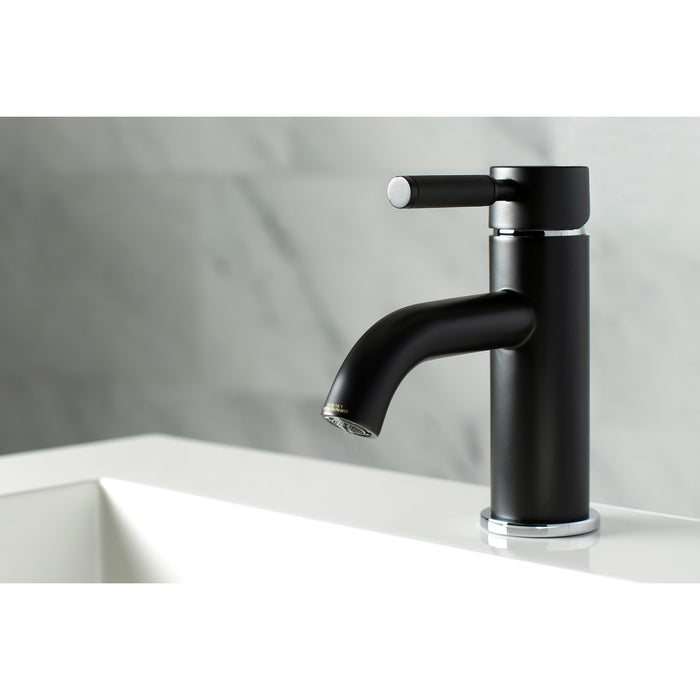 Kingston Sona LS8227DKL - Kaiser One-Handle 1-Hole Bathroom Faucet with Push Pop-Up Drain, Matte Black/Polished Chrome