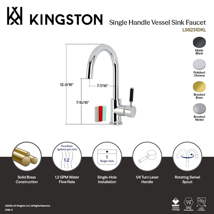 Kingston Sona LS8233DKL - Kaiser Single-Handle 1-Hole Deck Mount Vessel Faucet, Brushed Brass