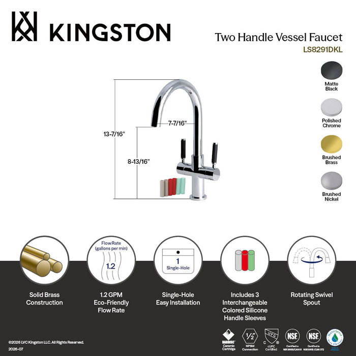Kingston Kaiser LS8293DKL Two-Handle 1-Hole Deck Mount Vessel Faucet, Brushed Brass