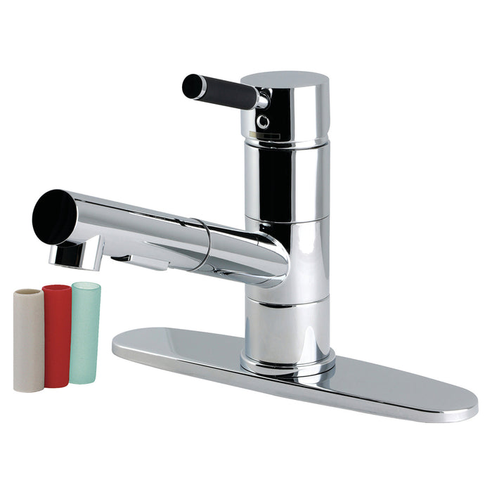 Kingston Kaiser LS8401DKL Single-Handle 1-Hole Deck Mount Pull-Out Sprayer Kitchen Faucet, Polished Chrome