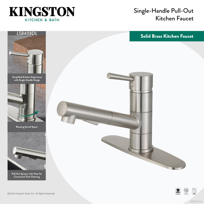 Kingston Sona LS8401DL - Concord Single-Handle 1-Hole Deck Mount Pull-Out Sprayer Kitchen Faucet, Polished Chrome