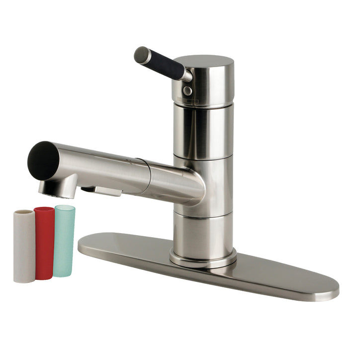 Kingston Kaiser LS8408DKL Single-Handle 1-Hole Deck Mount Pull-Out Sprayer Kitchen Faucet, Brushed Nickel