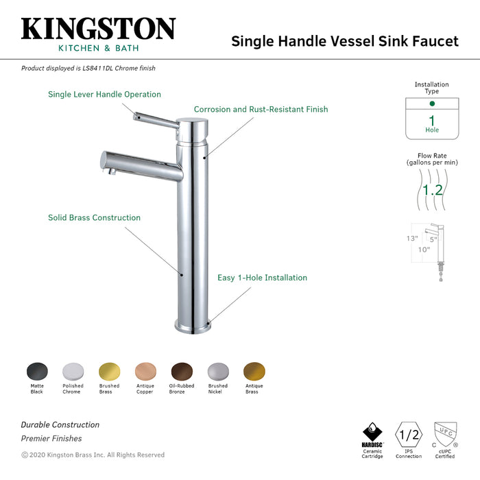 Kingston Sona LS8410DL - Concord Single-Handle 1-Hole Deck Mount Vessel Faucet, Matte Black