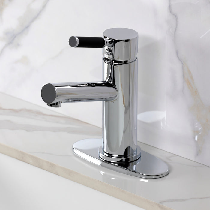 Kingston Kaiser LS8421DKL One-Handle 1-Hole Bathroom Faucet with Deck Plate and Push Pop-Up Drain, Polished Chrome