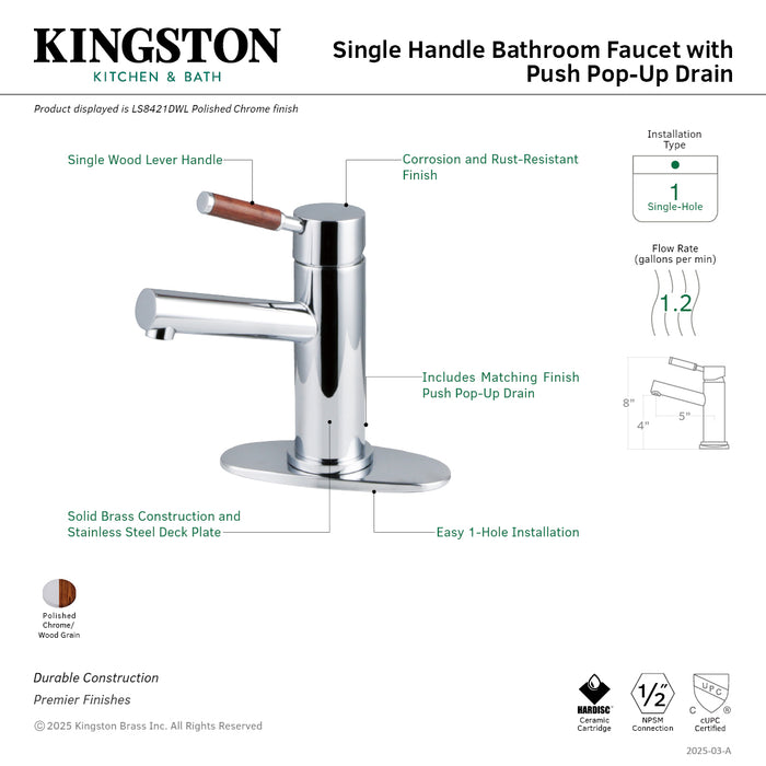 Kingston Sona LS8421DWL - Wellington One-Handle 1-Hole Bathroom Faucet with Deck Plate and Push Pop-Up Drain, Polished Chrome