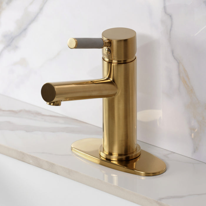 Kingston Kaiser LS8423DKL One-Handle 1-Hole Bathroom Faucet with Deck Plate and Push Pop-Up Drain, Brushed Brass