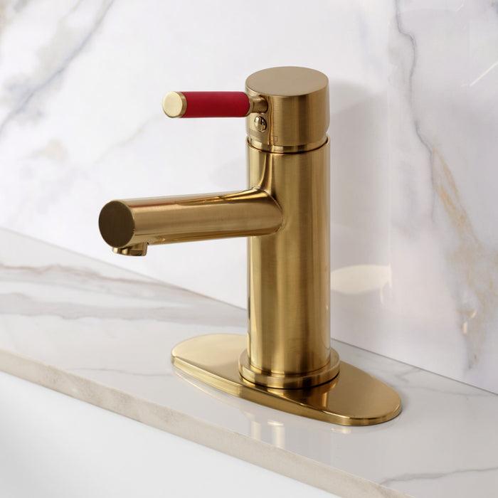 Kingston Kaiser LS8423DKL One-Handle 1-Hole Bathroom Faucet with Deck Plate and Push Pop-Up Drain, Brushed Brass